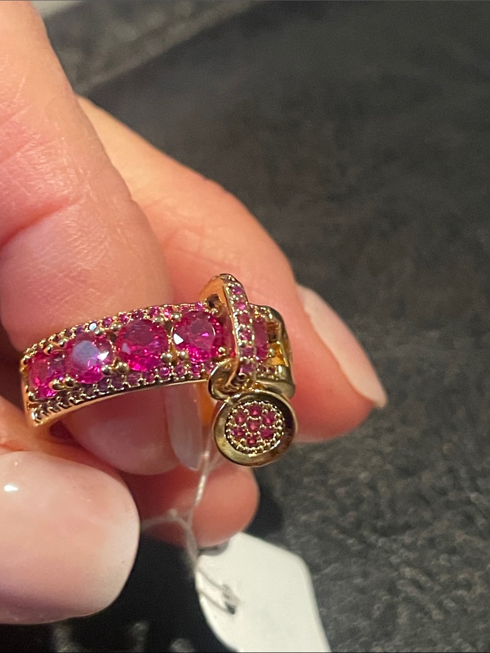 NWT Gold Tone Fuchsia Crystal Charm Ring Size 7,8,9 Available